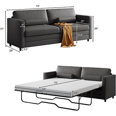 Mjkone Modern Faux Leather Convertible 2-in-1 Sleeper Sofa Bed