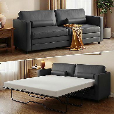 Mjkone Modern Faux Leather Convertible 2-in-1 Sleeper Sofa Bed