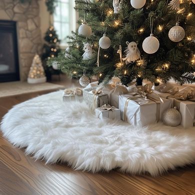 Faux Fur Christmas Tree Skirt, Plush Base Cover for Holiday Decor