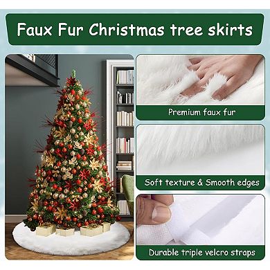 Faux Fur Christmas Tree Skirt, Plush Base Cover for Holiday Decor