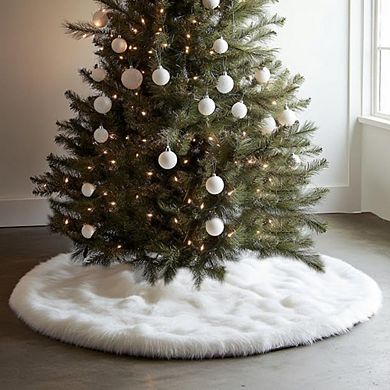 Faux Fur Christmas Tree Skirt, Plush Base Cover for Holiday Decor