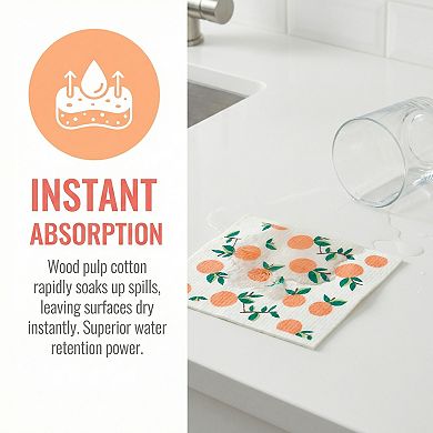 Reusable Swedish Kitchen Dish Cloths, 3 Pack Fruit Patten Towels Quick Dry Kitchen Dish Rags 8" x 7"
