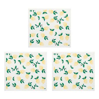 Reusable Swedish Kitchen Dish Cloths, 3 Pack Fruit Patten Towels Quick Dry Kitchen Dish Rags 8" x 7"
