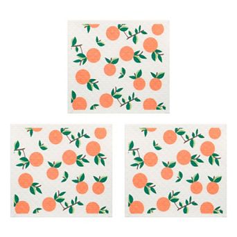 Reusable Swedish Kitchen Dish Cloths, 3 Pack Fruit Patten Towels Quick Dry Kitchen Dish Rags 8" x 7"