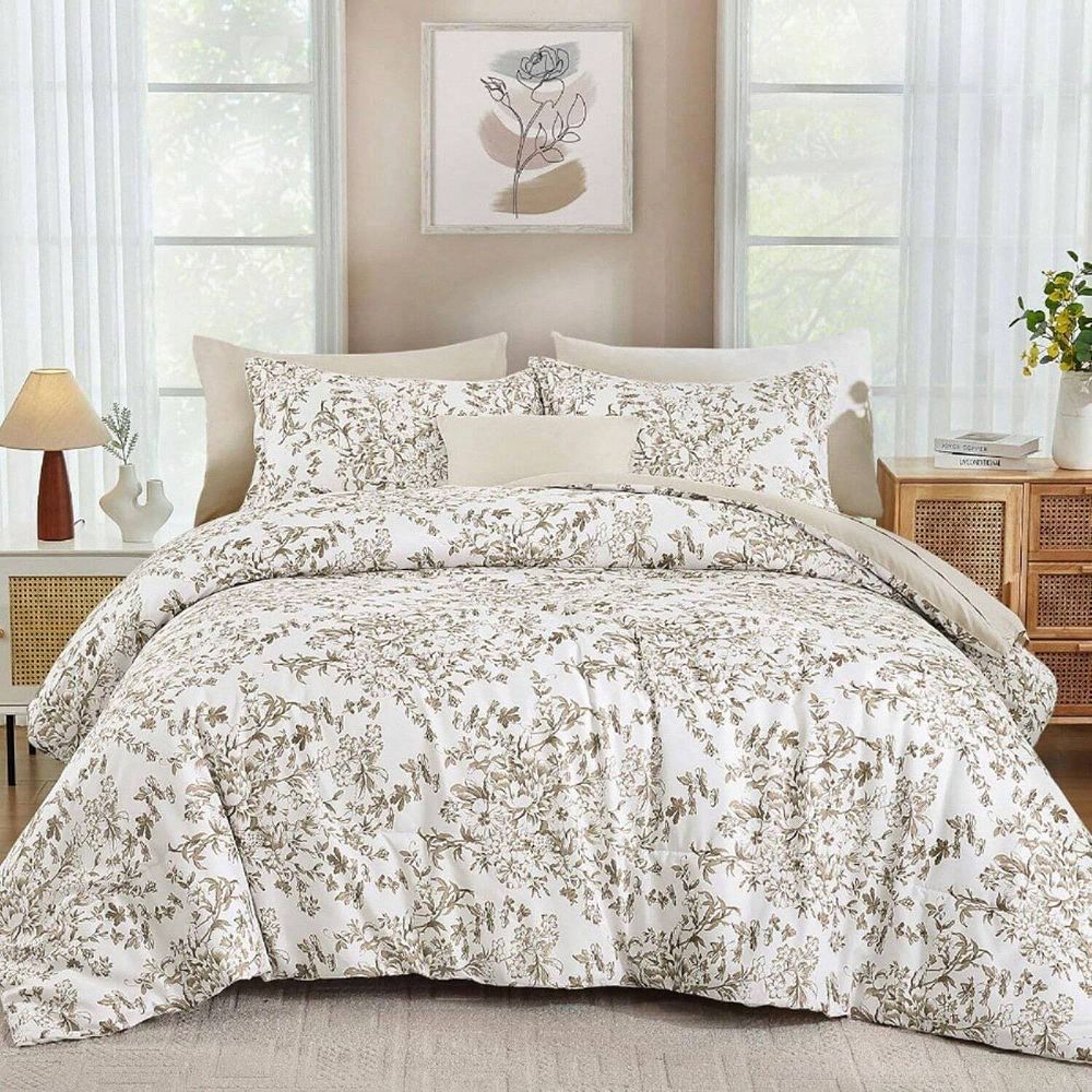 Full Size Comforter Set with Floral Branch Patterns for All Seasons