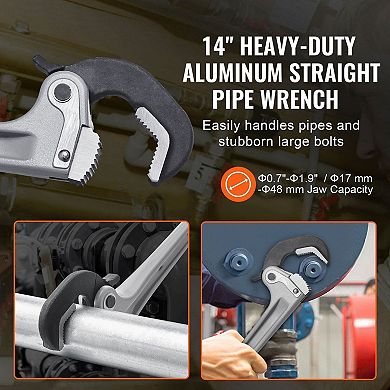 Aluminum Pipe Wrench with Heat-Treated 60CRV Alloy Jaws and Lightweight Design