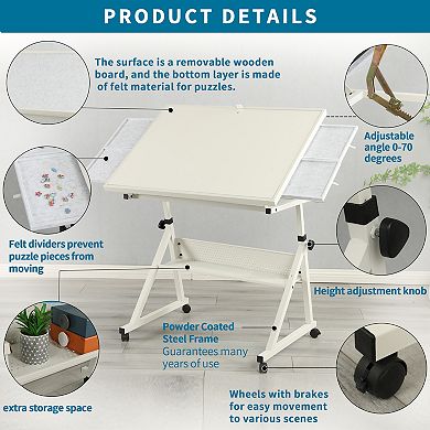 1500 Pieces Jigsaw Puzzle Table with 4 Drawers & Cover, Adjustable Crafting Table for Adults