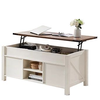 48" Farmhouse Lift Top Coffee Table with Storage, Sliding Barn Door Living Room Center Table