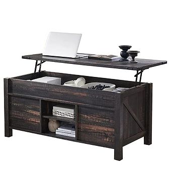 48" Farmhouse Lift Top Coffee Table with Storage, Sliding Barn Door Living Room Center Table