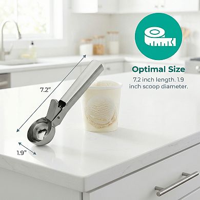 Ice Cream Scoop, 1 Pcs Stainless Steel Comfortable Ergonomic Handle 7.2x1.9Inch