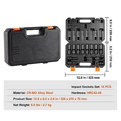 Alloy Steel Swivel Impact Socket Set 14-Piece with Toolbox for Mechanics
