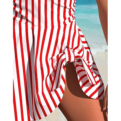 Women's Halter One Piece Ruffle Swimdress, Adjustable Straps Modest Swimwear