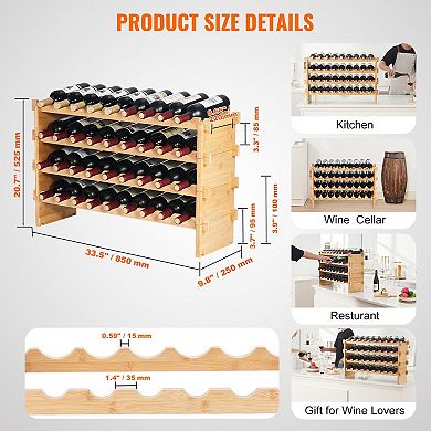 Stackable Wine Rack Freestanding Wicker Wood Wine Bottle Organizer