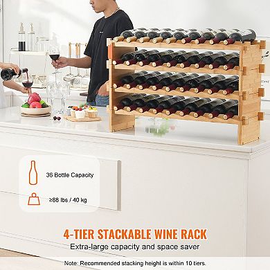 Stackable Wine Rack Freestanding Wicker Wood Wine Bottle Organizer