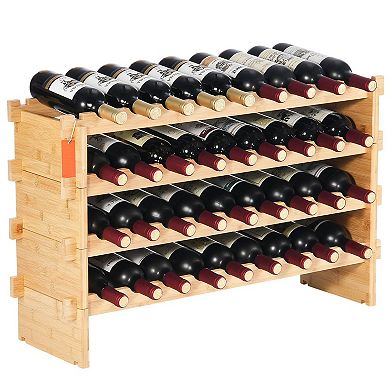 Stackable Wine Rack Freestanding Wicker Wood Wine Bottle Organizer