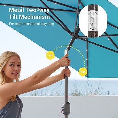 Sonkuki 10×6.5ft LED Rectangular Outdoor Patio Market Umbrella for Deck, Garden and Poolside