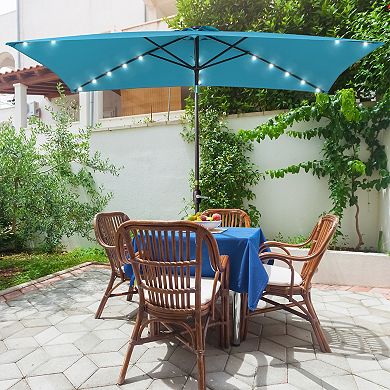 Sonkuki 10×6.5ft LED Rectangular Outdoor Patio Market Umbrella for Deck, Garden and Poolside