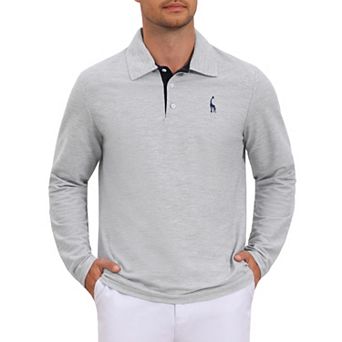 Men's Pattern Pique Polo Shirt Contrast Color Long Sleeves Golf Polo Shirts