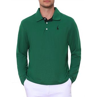 Men's Pattern Pique Polo Shirt Contrast Color Long Sleeves Golf Polo Shirts