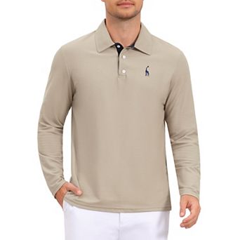 Men's Pattern Pique Polo Shirt Contrast Color Long Sleeves Golf Polo Shirts