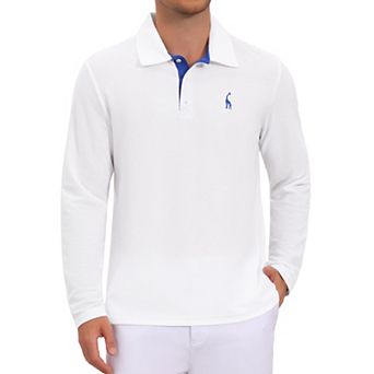 Men's Pattern Pique Polo Shirt Contrast Color Long Sleeves Golf Polo Shirts