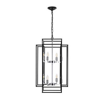 18" Modern 8-Light Black & Chrome Geometric Pendant Chandelier Industrial Metal Frame, Adjustable