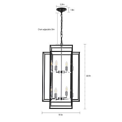 18" Modern 8-Light Black & Chrome Geometric Pendant Chandelier Industrial Metal Frame, Adjustable