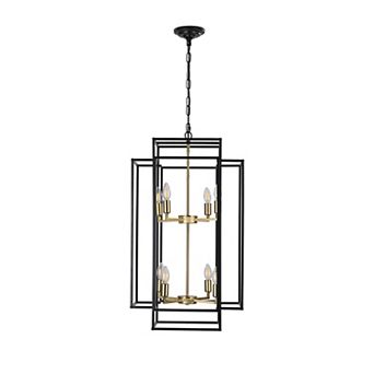 18" Modern 8-Light Black & Gold Geometric Pendant Chandelier Industrial Metal Frame, Adjustable