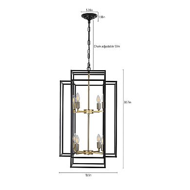 18" Modern 8-Light Black & Gold Geometric Pendant Chandelier Industrial Metal Frame, Adjustable