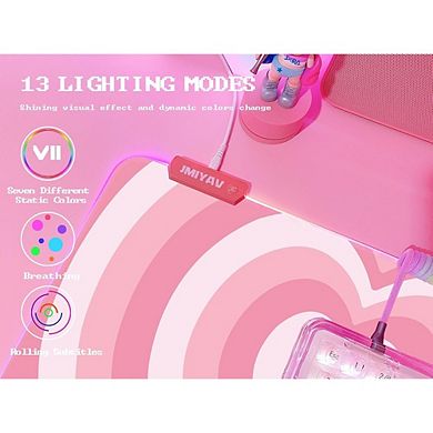 Pink Love Heart RGB Gaming Mouse Pad Large LED Desk Mat Non Slip Rubber