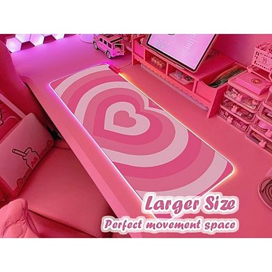 Pink Love Heart RGB Gaming Mouse Pad Large LED Desk Mat Non Slip Rubber