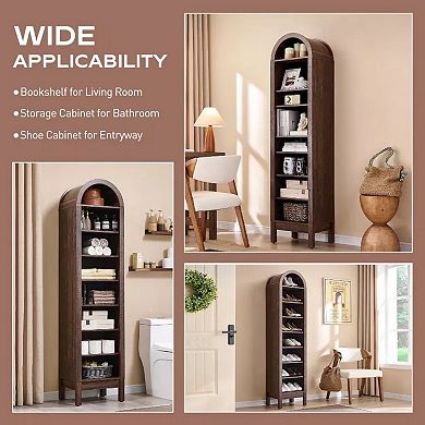 71" Tall Arched Bookshelf, 8 Tiers Arch Bookcase w/Storage, Modern Book Shelf w/Adjustable Shelves