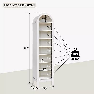 71" Tall Arched Bookshelf, 8 Tiers Arch Bookcase w/Storage, Modern Book Shelf w/Adjustable Shelves