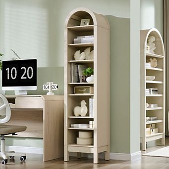 71" Tall Arched Bookshelf, 8 tier Modern Farmhouse Bookcase with Adjustable Shelves for Living Room