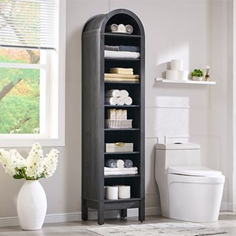 71" Tall Arched Bookshelf, 8 tier Arch Bookcase w/Storage, Modern Book Shelf w/Adjustable Shelves