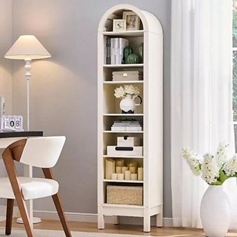 71" Tall Arched Bookshelf, 8 tier Arch Bookcase w/Storage, Modern Book Shelf w/Adjustable Shelves