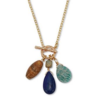 Genuine Agate Goldtone Drop Necklace 28-inch