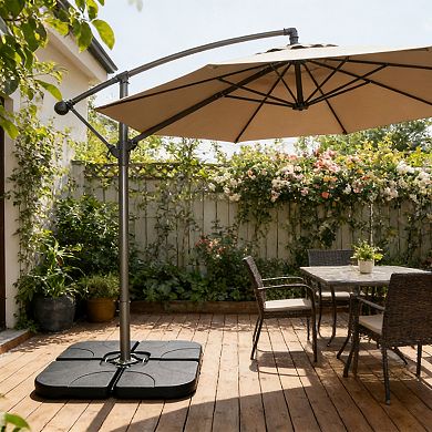 Black Heavy-Duty 4-Piece Fillable Offset Patio Umbrella Base Weight Set With Connectors