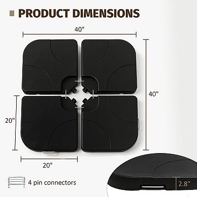 Black Heavy-Duty 4-Piece Fillable Offset Patio Umbrella Base Weight Set With Connectors