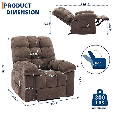 Overstuffed Recliner Rocking Chair with Massage & Heat