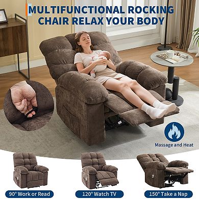 Overstuffed Recliner Rocking Chair with Massage & Heat