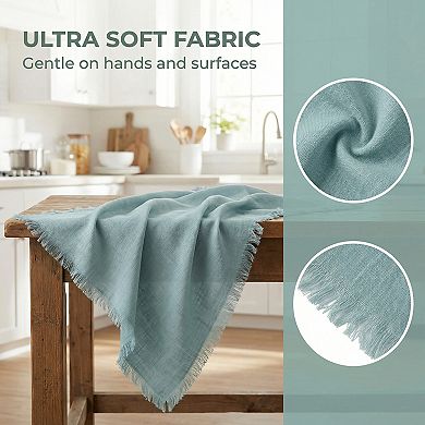 Cotton Linen Towels, Solid Color Fringed Dish Towels, Soft Absorbent Hand Towels 2 Pack 18" x 18"