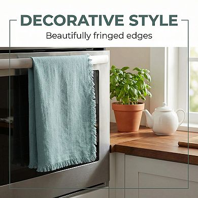 Cotton Linen Towels, Solid Color Fringed Dish Towels, Soft Absorbent Hand Towels 2 Pack 18" x 18"