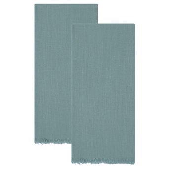Cotton Linen Towels, Solid Color Fringed Dish Towels, Soft Absorbent Hand Towels 2 Pack 18" x 18"