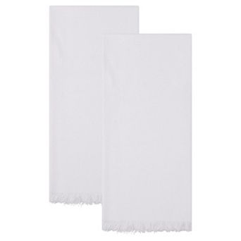 Cotton Linen Towels, Solid Color Fringed Dish Towels, Soft Absorbent Hand Towels 2 Pack 18" x 18"