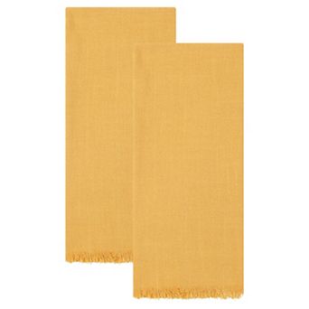 Cotton Linen Towels, Solid Color Fringed Dish Towels, Soft Absorbent Hand Towels 2 Pack 18" x 18"