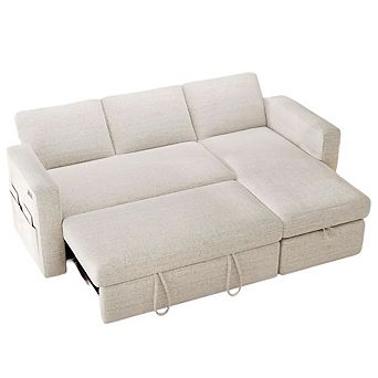 Maxspeed 2 in 1 Pull Out Sleeper Sofa with Storage Chenille Sectional Couch with USB for Living Room