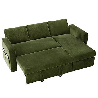Maxspeed 2 in 1 Pull Out Sleeper Sofa with Storage Chenille Sectional Couch with USB for Living Room
