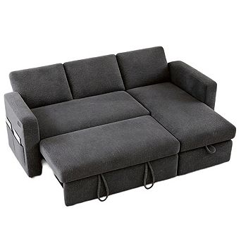 Maxspeed 2 in 1 Pull Out Sleeper Sofa with Storage Chenille Sectional Couch with USB for Living Room