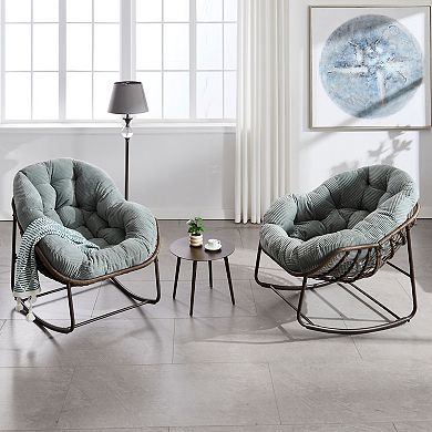 Oversized Outdoor Rattan Rocking Chair with Plush Cushion